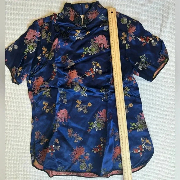 Vintage Peony Kimono Top S/M Made In Shanghai Blue Floral Collectors Costume - Picture 8 of 9